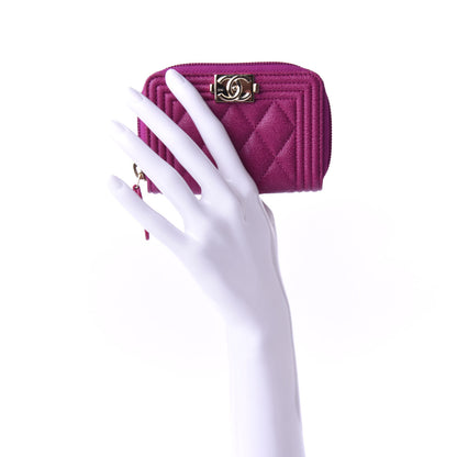 Chanel Caviar Quilted Boy Zip Around Coin Purse Wallet Fuchsia 2 of 8