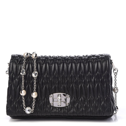 Miu Miu Nappa Matelasse Crystal Pearl Flap Clutch Black 1 of 10