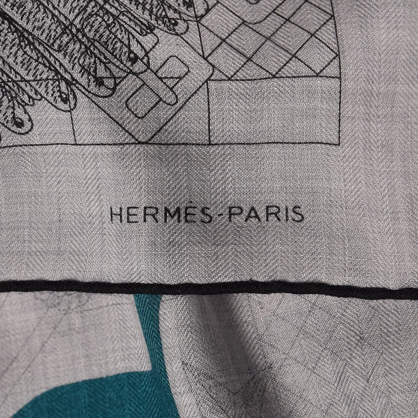 Cashmere Silk Imprimeur Fou Steeple Poste Shawl 140 Gris Clair Chine Anthracite Turquoise