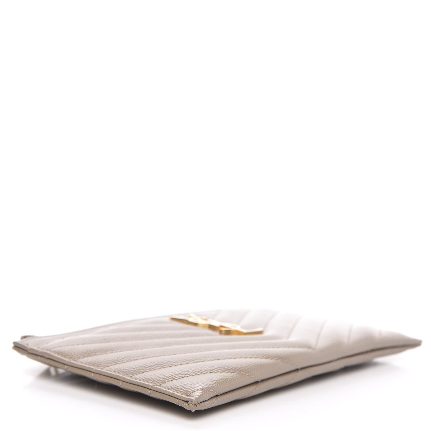 Saint Laurent Grain De Poudre Chevron Monogram Bill Pouch Dark Beige 4 of 8