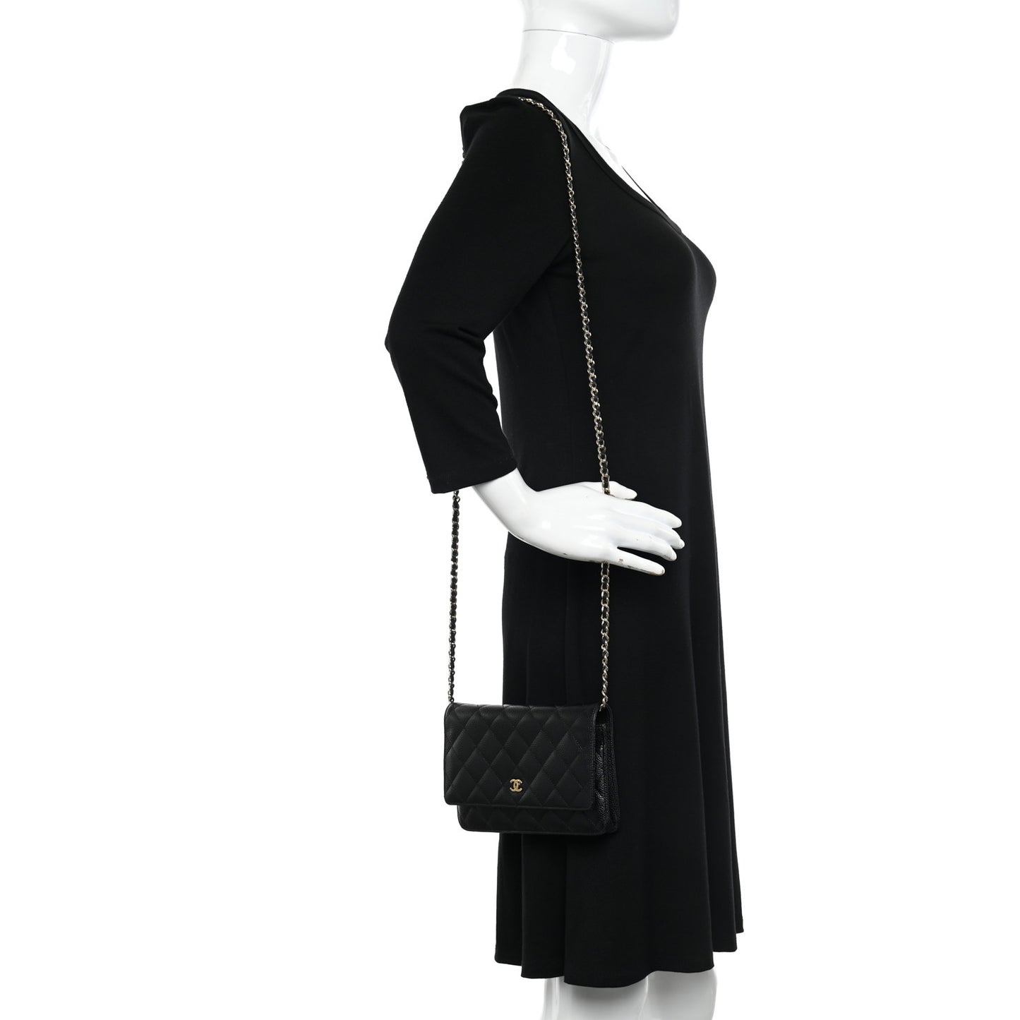 Caviar Quilted Wallet on Chain WOC Black