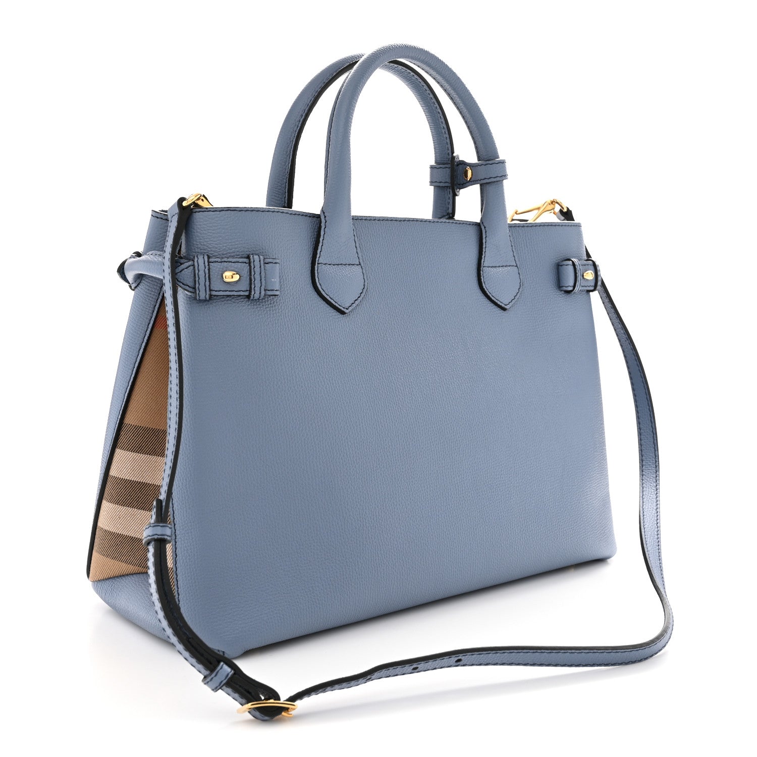 Burberry Derby Calfskin House Check Medium Banner Tote Slate Blue 3 of 10
