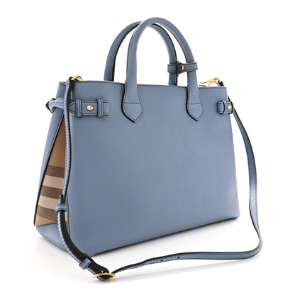 Burberry Derby Calfskin House Check Medium Banner Tote Slate Blue 3 of 10