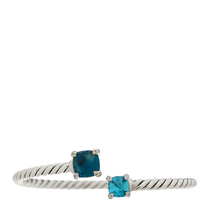 David Yurman Sterling Silver Blue Topaz Hampton Blue Topaz Diamond 4mm Chatelaine Bypass Bracelet 1 of 3
