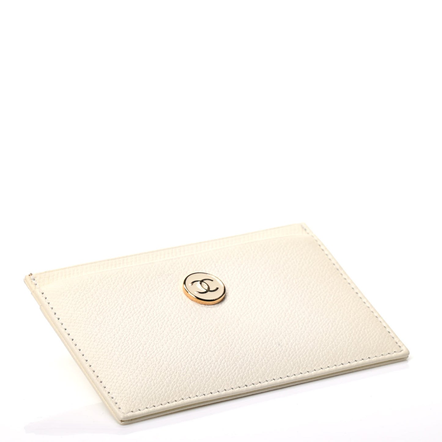 Calfskin CC Button Card Holder Case Off White