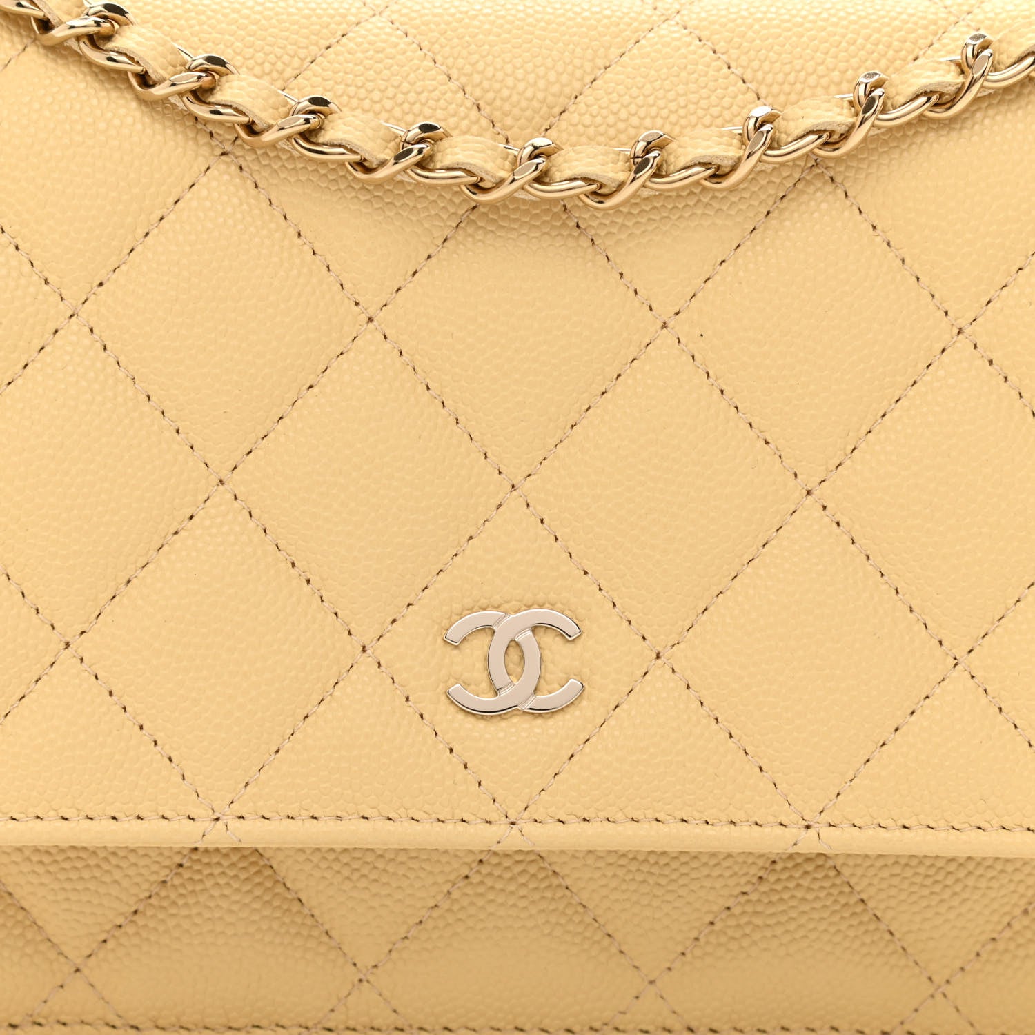 Chanel Caviar Quilted Wallet on Chain WOC Yellow 10 of 13