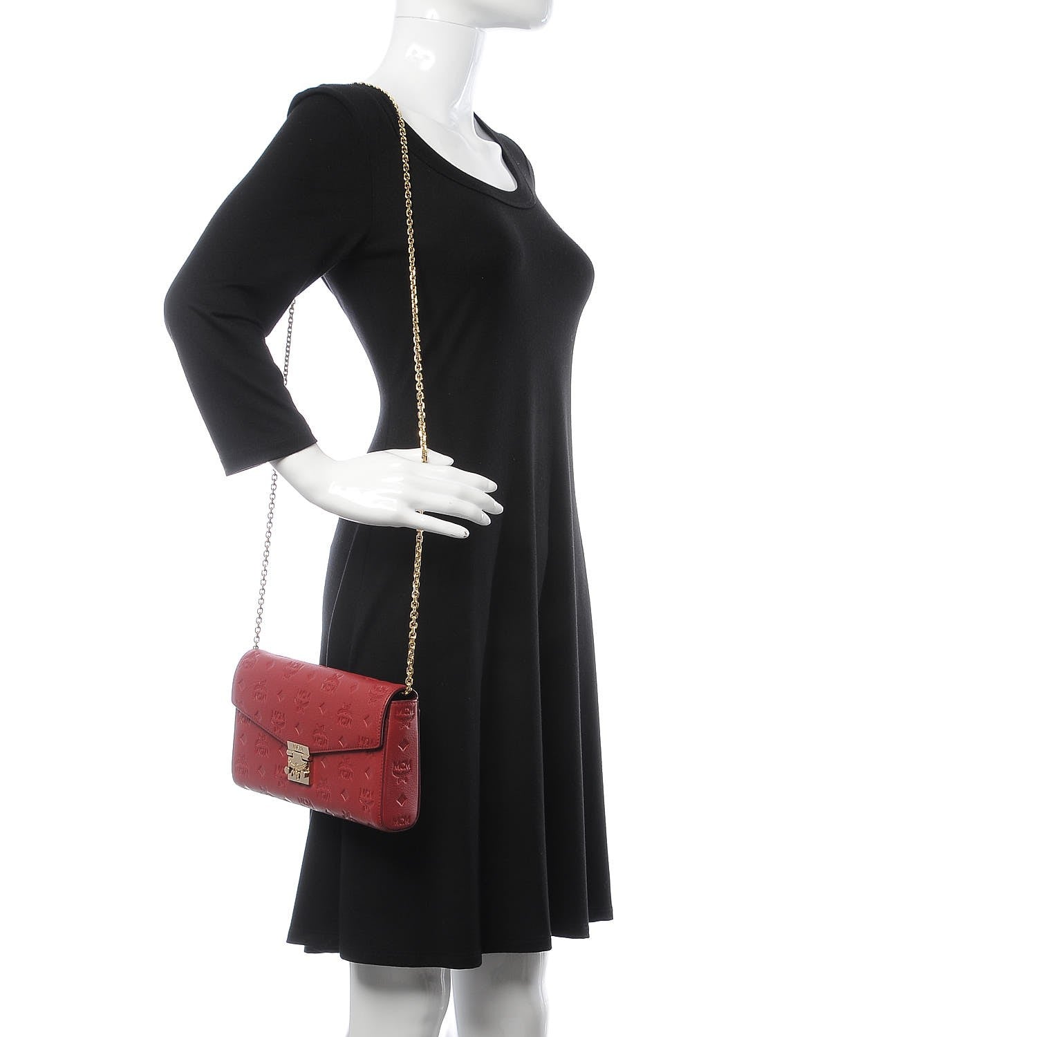 MCM Calfskin Ottomar Monogram Medium Millie Crossbody Bag Ruby Red 2 of 8