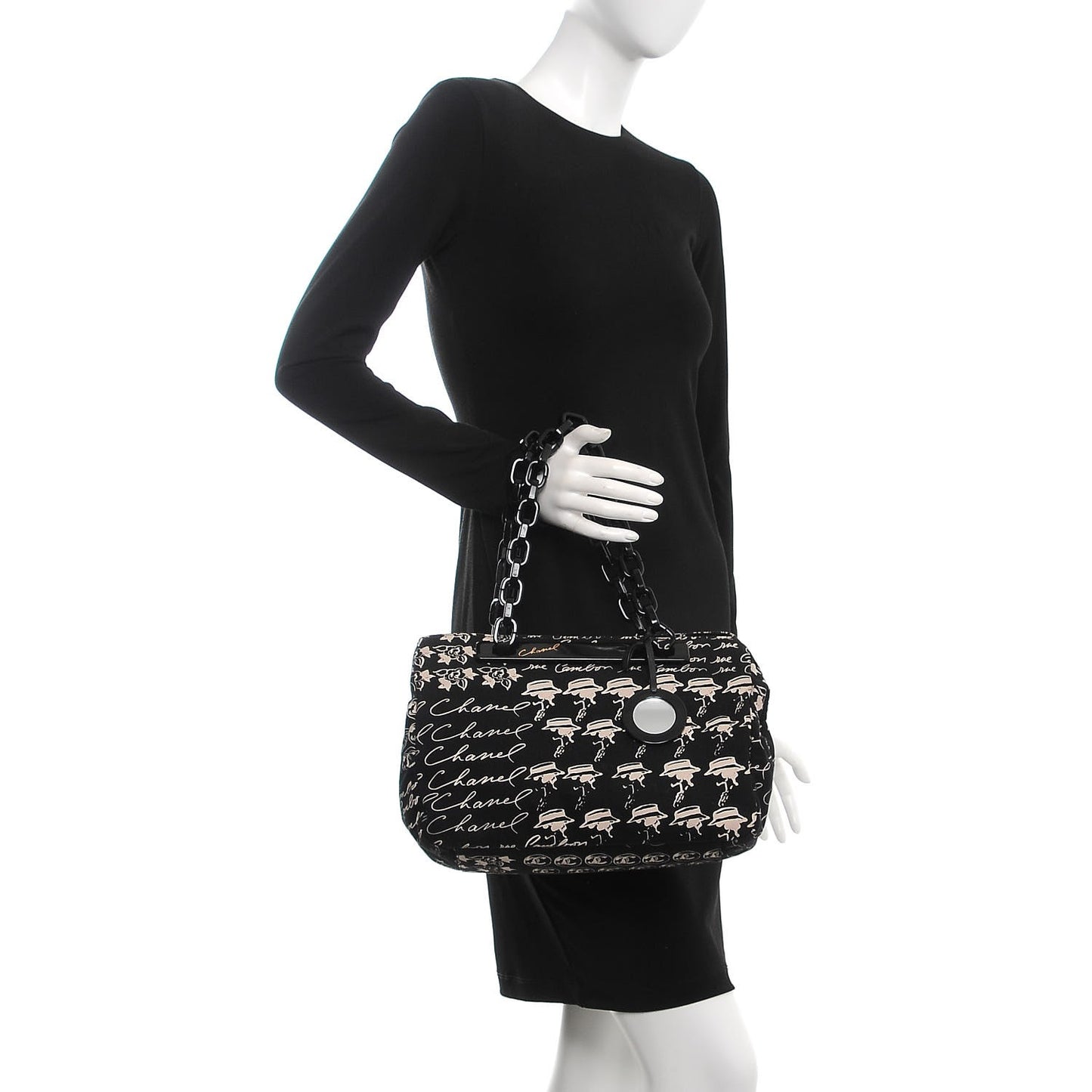 Canvas Camellia Flower Tote Black