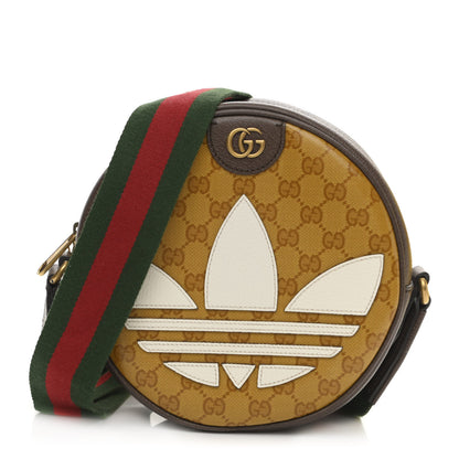 Gucci X ADIDAS Crystal Vintage Monogram Textured Dollar Calfskin Web Trefoil Small Ophidia Round Shoulder Bag Mid Natural Nut Off White New Acero 1 of 11
