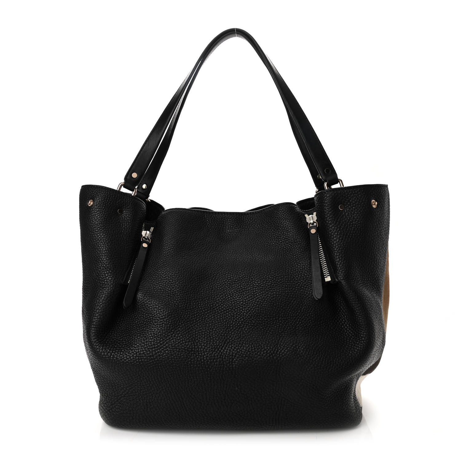Burberry Grainy Calfskin House Check Medium Maidstone Black 1 of 12