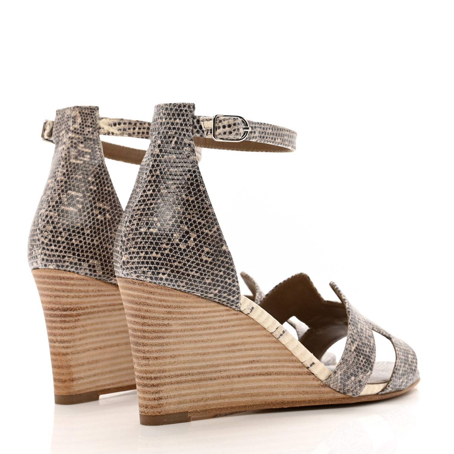 Hermes Lizard Legend Wedge Sandals 38 Ombre 4 of 9