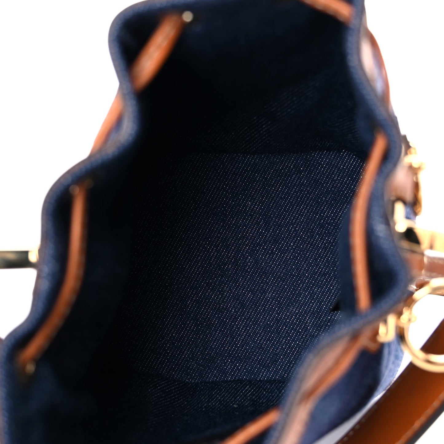 Denim Vitello King F is Fendi FF Embroidered Mini Mon Tresor Bucket Bag Blue Cuoio