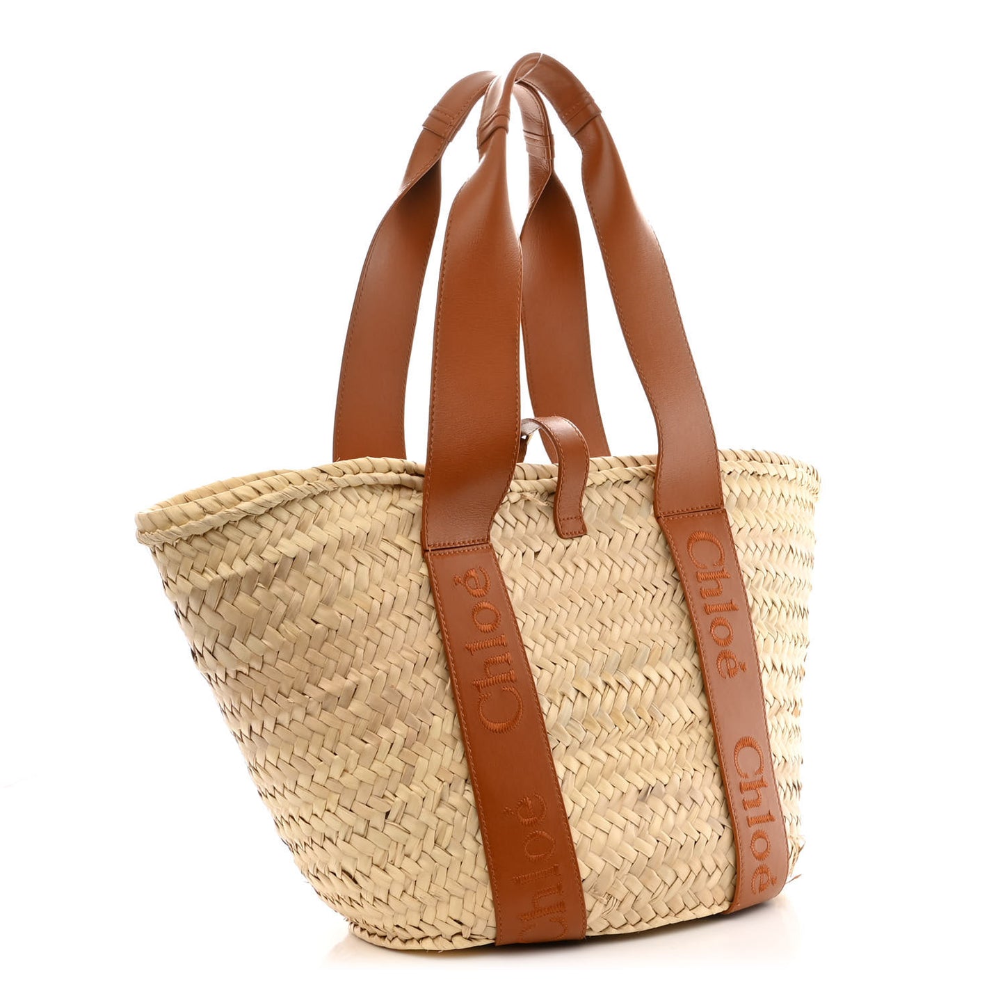 Raffia Smooth Calfskin Medium Sense Basket Caramel