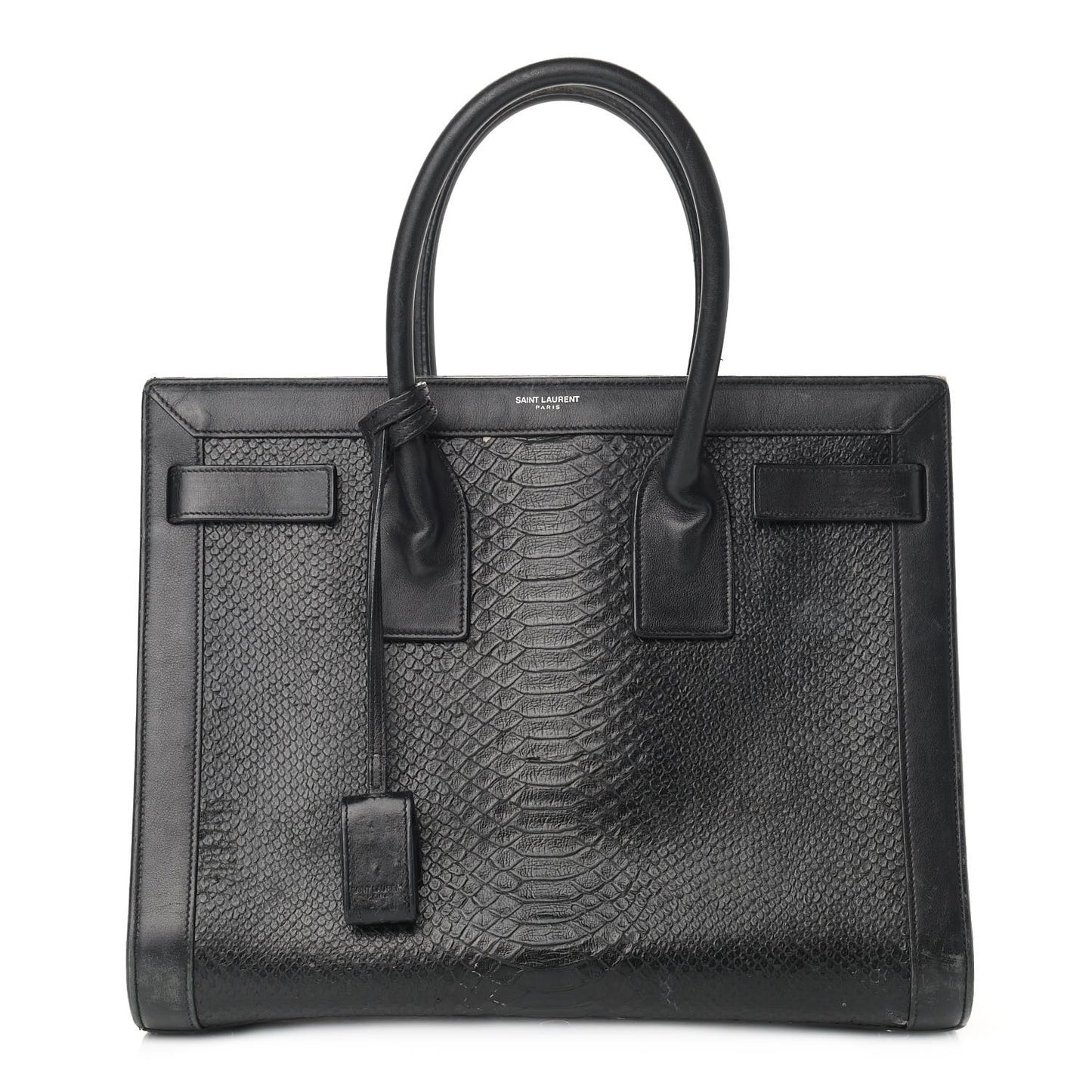 Python Calfskin Embossed Small Sac de Jour Black