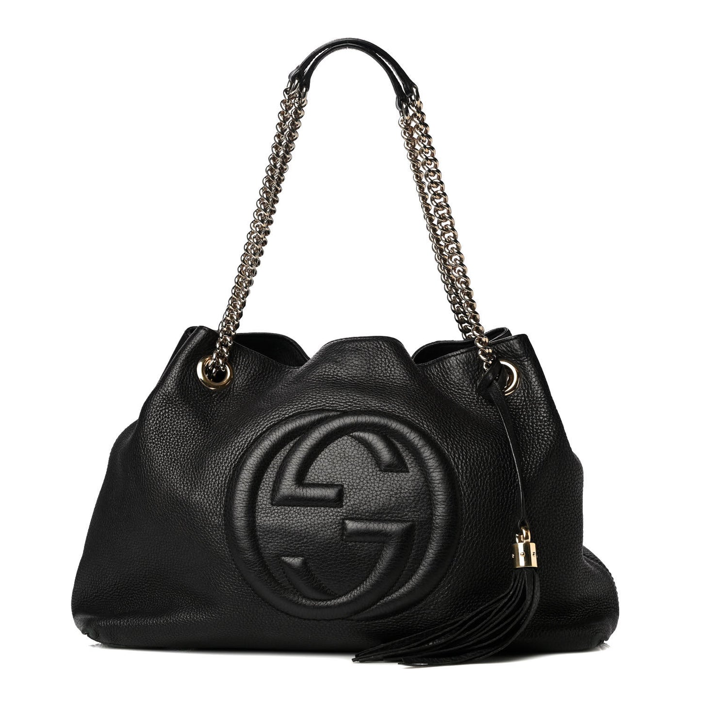 Pebbled Calfskin Medium Soho Chain Shoulder Bag Black
