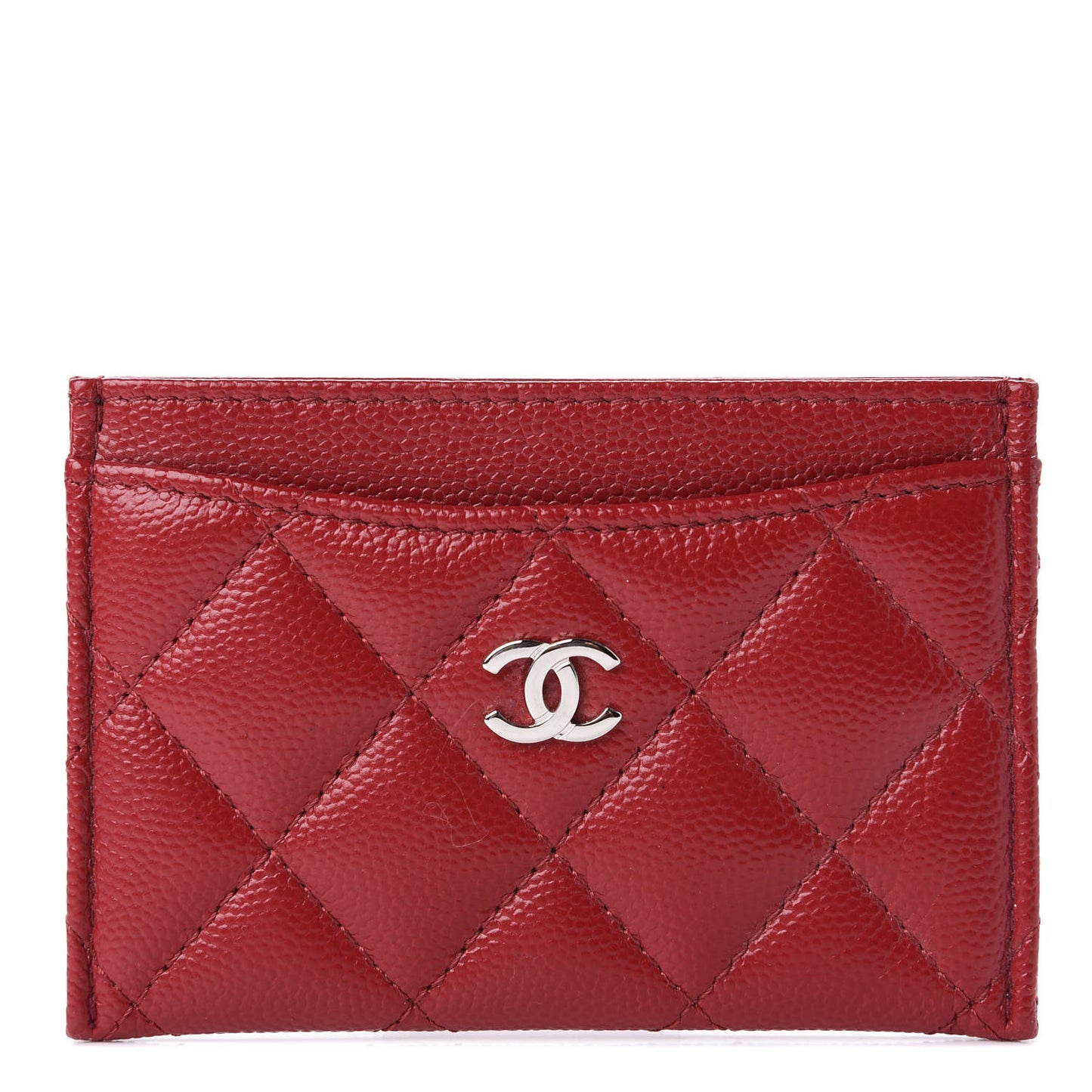 Caviar Quilted Card Holder Dark Red