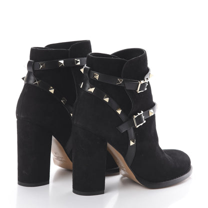 Valentino Garavani Suede Rockstud Double Buckle 100mm Block Heel Ankle Boots 36 Black 4 of 7
