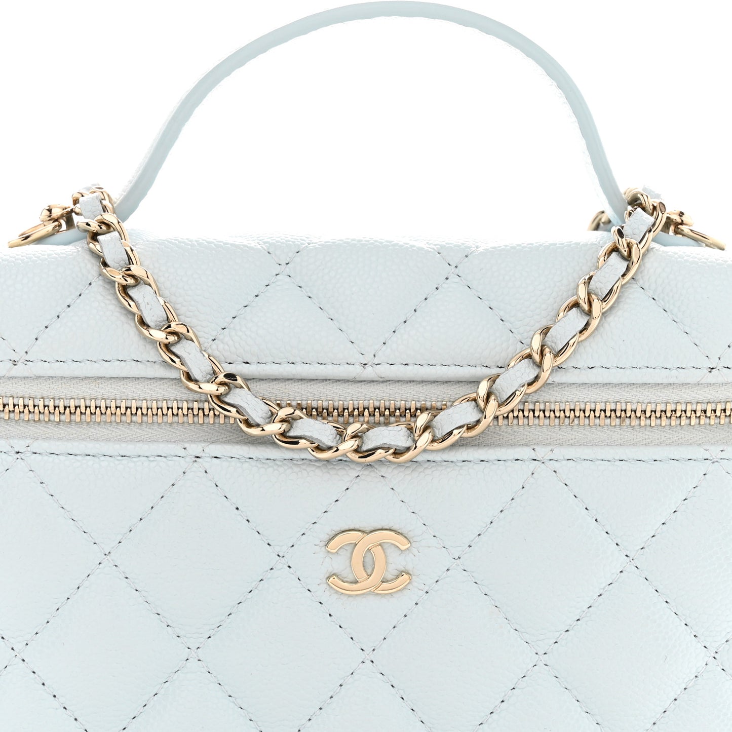 Caviar Quilted Top Handle Slim Vanity With Chain Light Blue