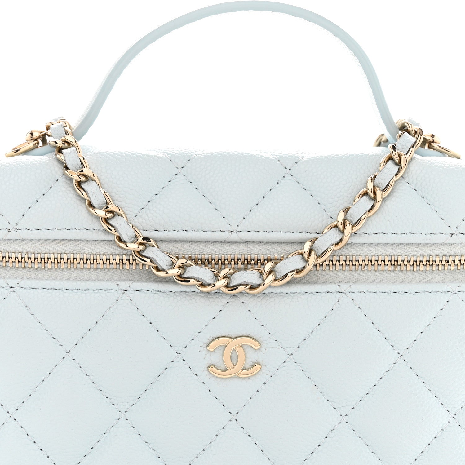 Chanel Caviar Quilted Top Handle Slim Vanity With Chain Light Blue 8 of 11