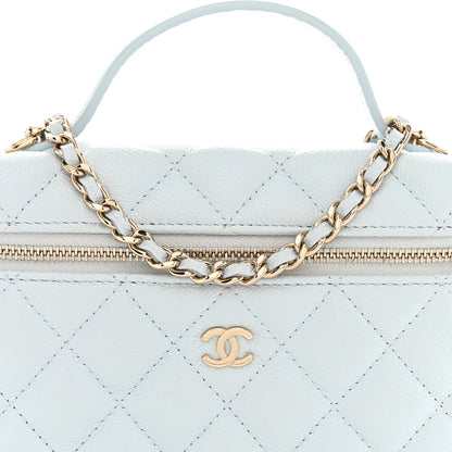 Chanel Caviar Quilted Top Handle Slim Vanity With Chain Light Blue 8 of 11