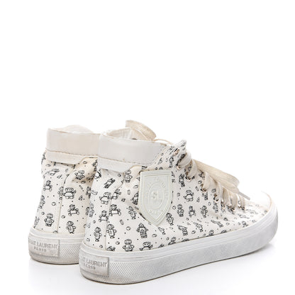 Saint Laurent Canvas Mini Robot Print Bedford Hightop Sneakers 36.5 Cream 4 of 11