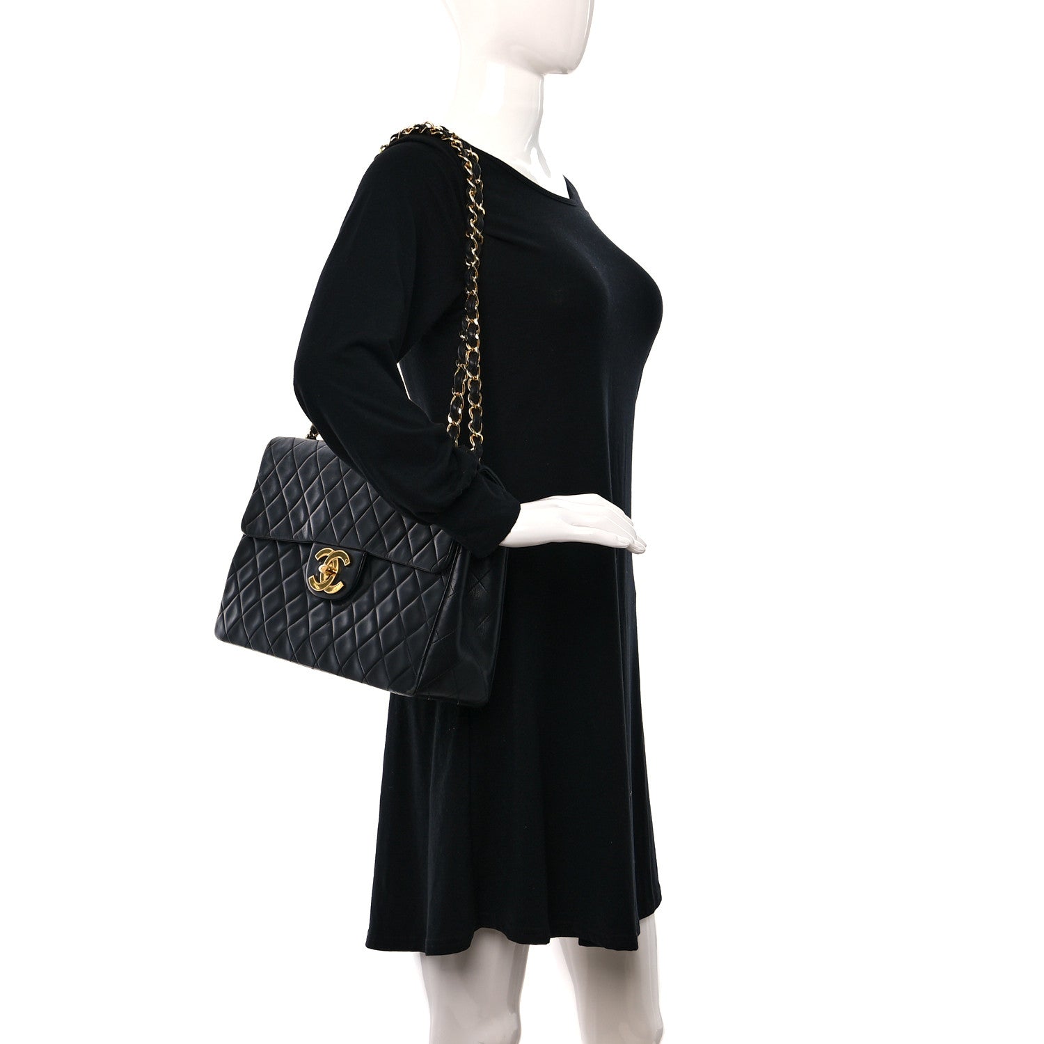 Chanel Lambskin Quilted XL Jumbo Single Flap Black 2 of 10