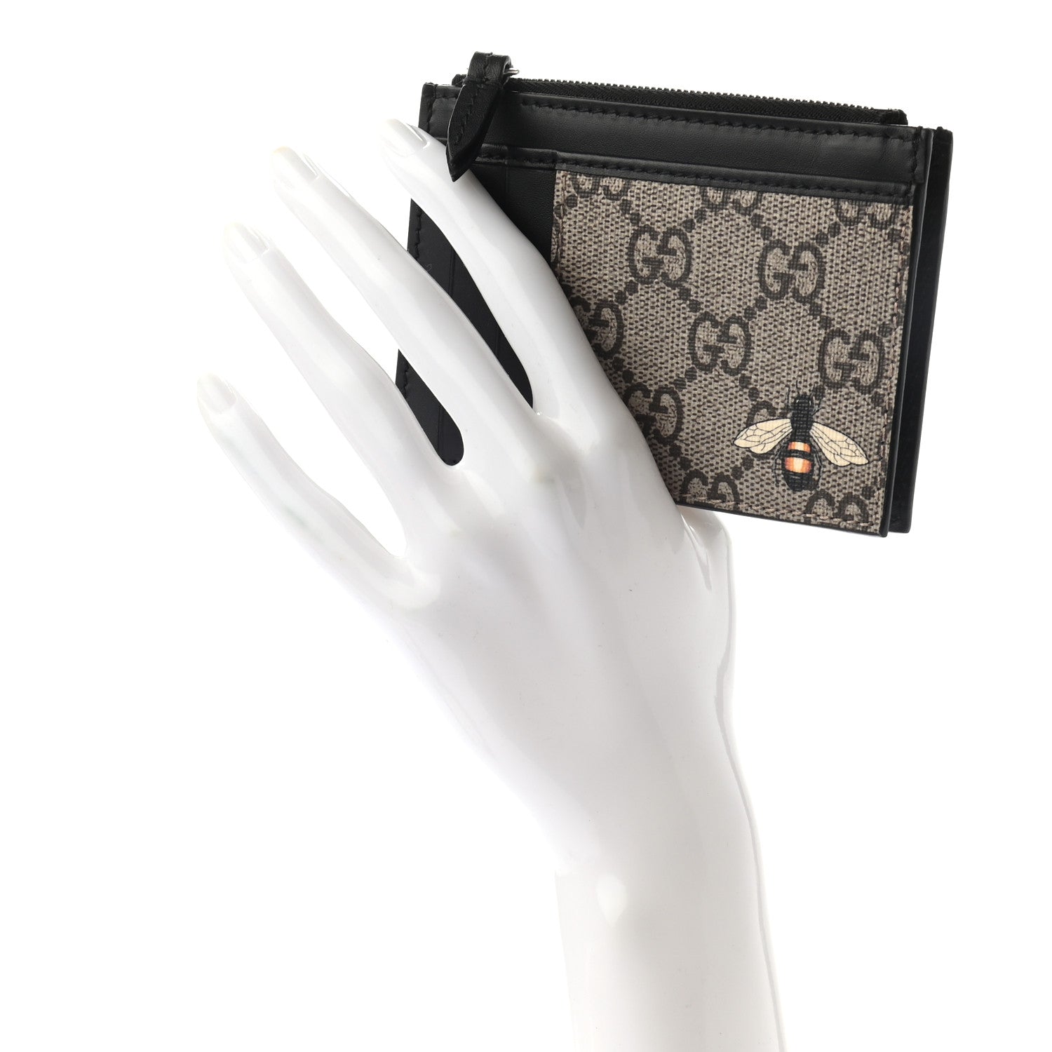 Gucci GG Supreme Monogram Bee Print Coin Case Card Holder Black 2 of 6