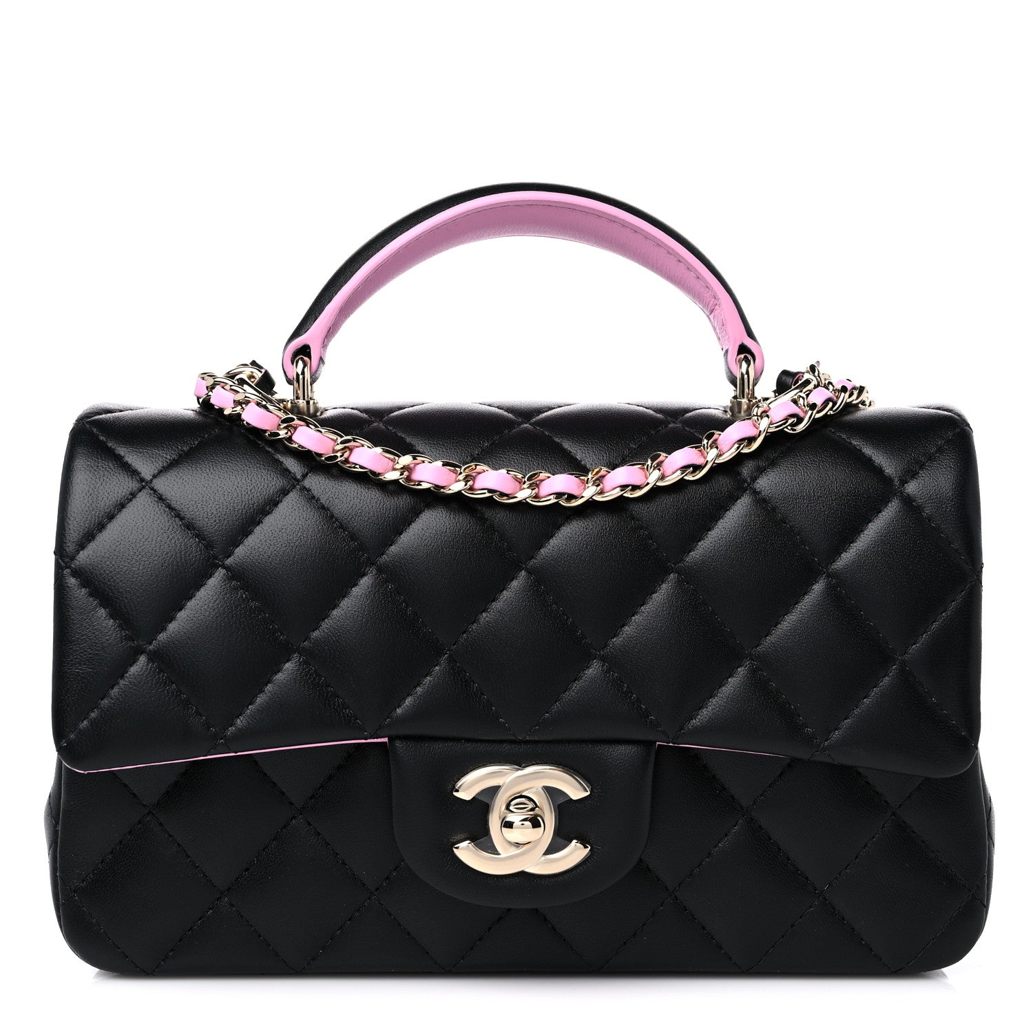 Chanel Lambskin Quilted Bi-Color Mini Top Handle Rectangular Flap Black Lilac 1 of 10