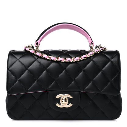 Chanel Lambskin Quilted Bi-Color Mini Top Handle Rectangular Flap Black Lilac 1 of 10