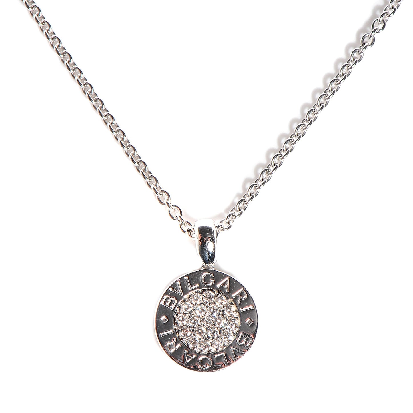 18K White Gold Diamond BVLGARI BVLGARI Pave Pendant Necklace