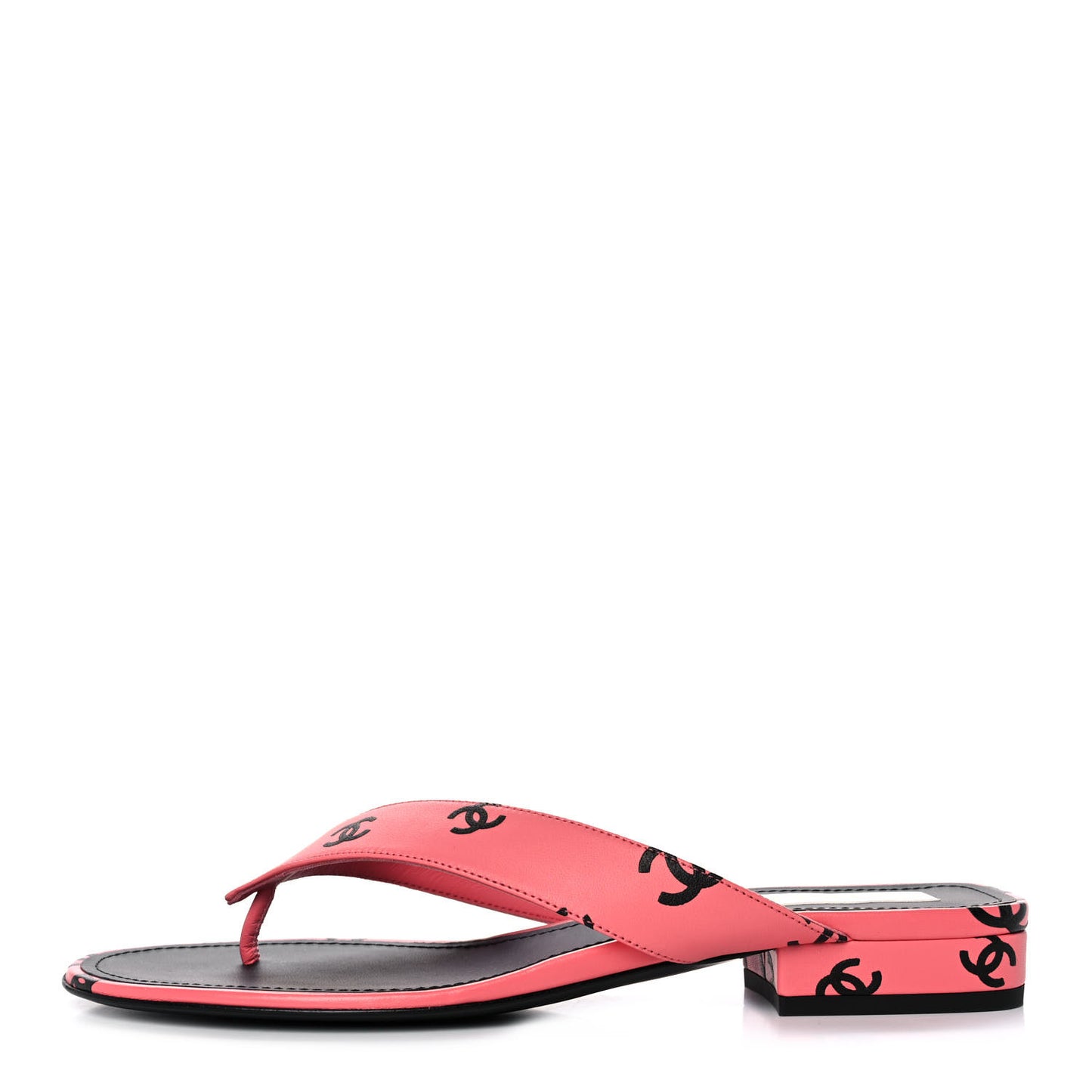 Lambskin Printed CC Thong Sandals 39 Pink Black