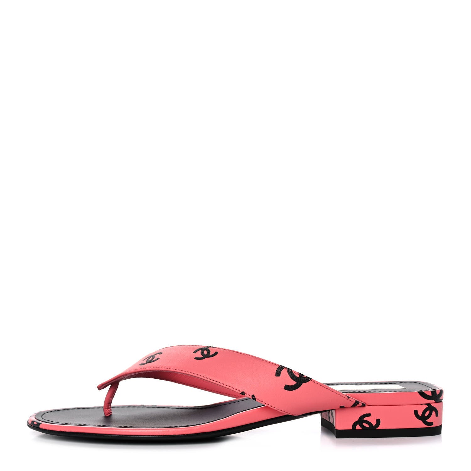 Chanel Lambskin Printed CC Thong Sandals 39 Pink Black 1 of 9