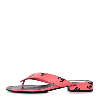 Chanel Lambskin Printed CC Thong Sandals 39 Pink Black 1 of 9