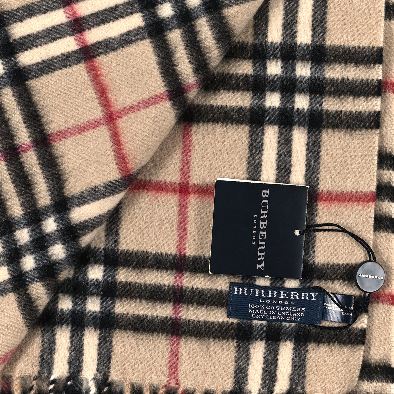Burberry Cashmere House Check Fringe Scarf Camel 3 of 3