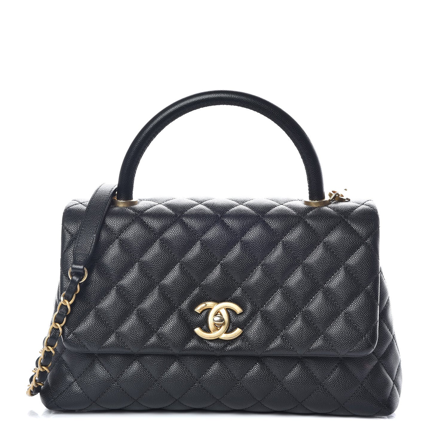 Caviar Quilted Small Coco Handle Flap Black