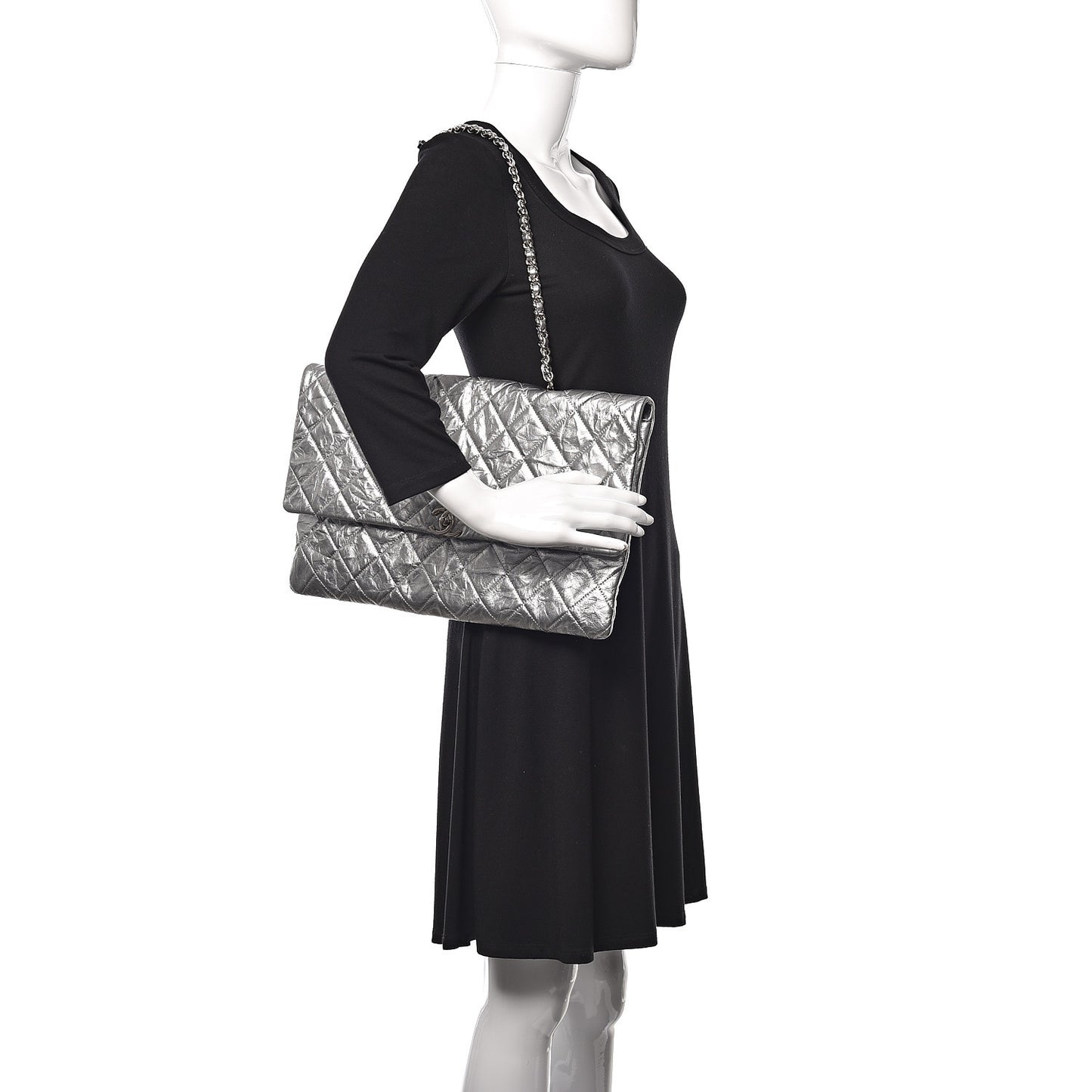 Metallic Crumpled Calfskin Big Bang Large Flap Bag Silver