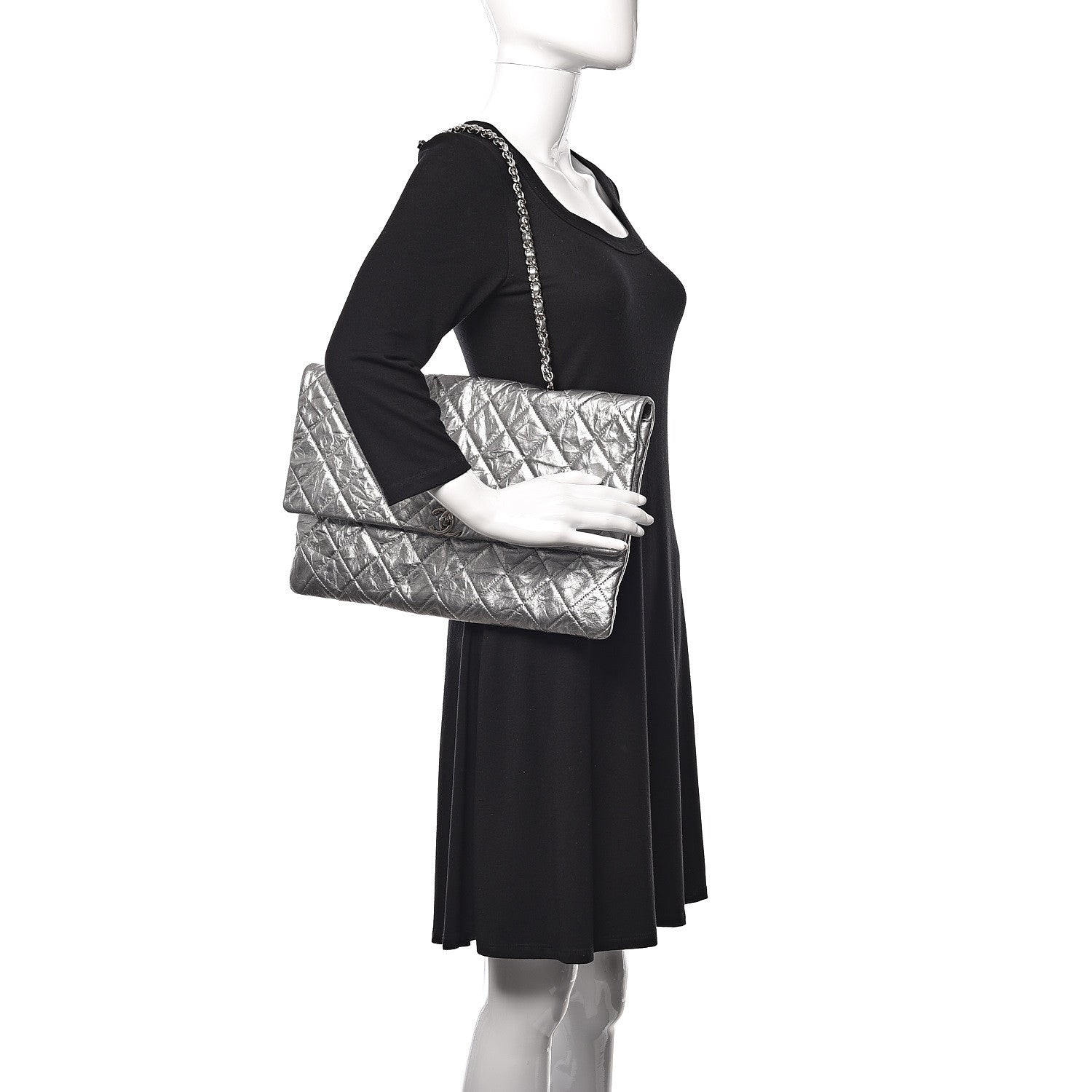 Chanel Metallic Crumpled Calfskin Big Bang Large Flap Bag Silver 2 of 9