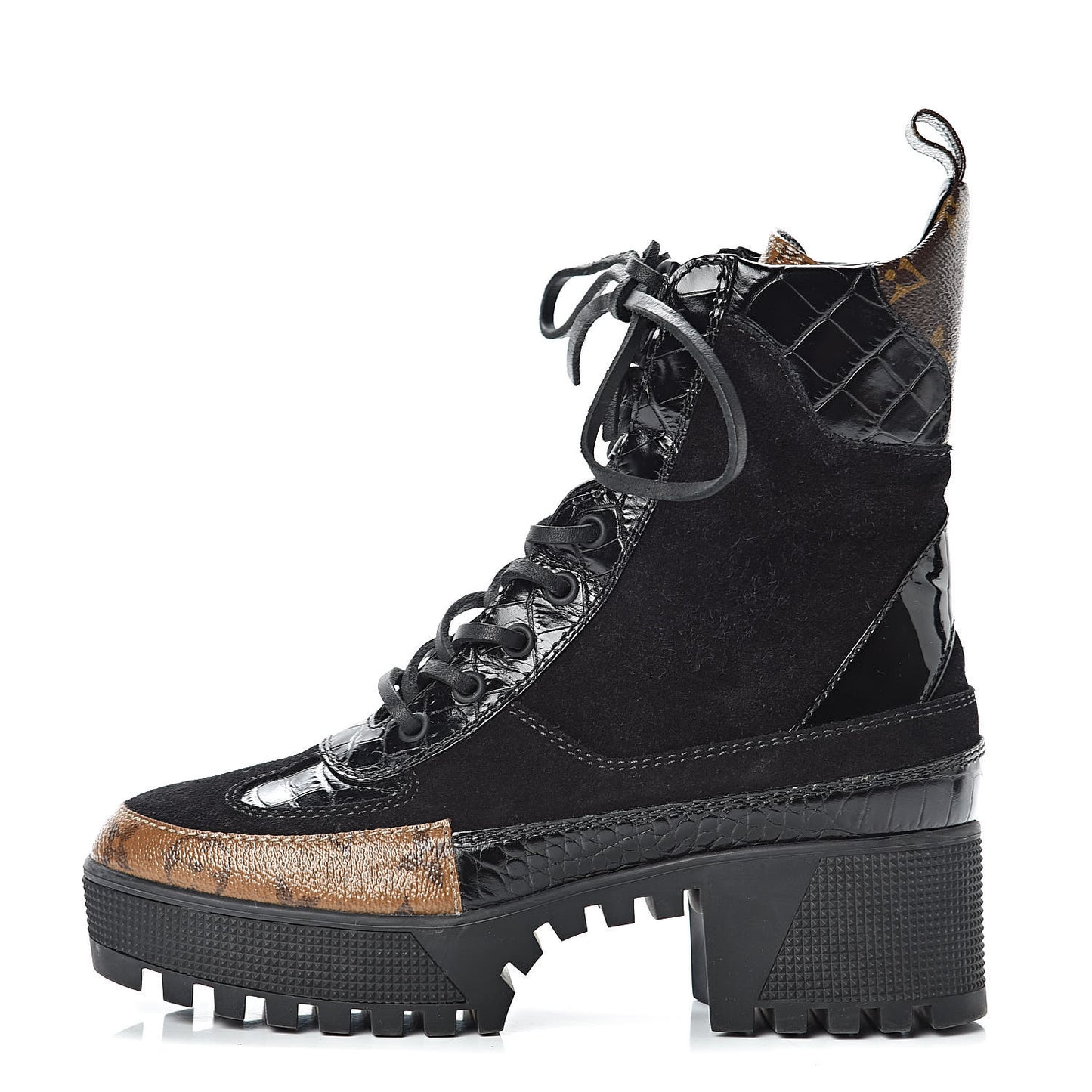 Suede Calfskin Monogram Laureate Platform Desert Boots 37 Black