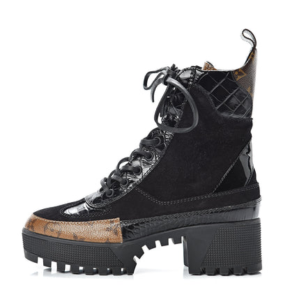 Louis Vuitton Suede Calfskin Monogram Laureate Platform Desert Boots 37 Black 1 of 9