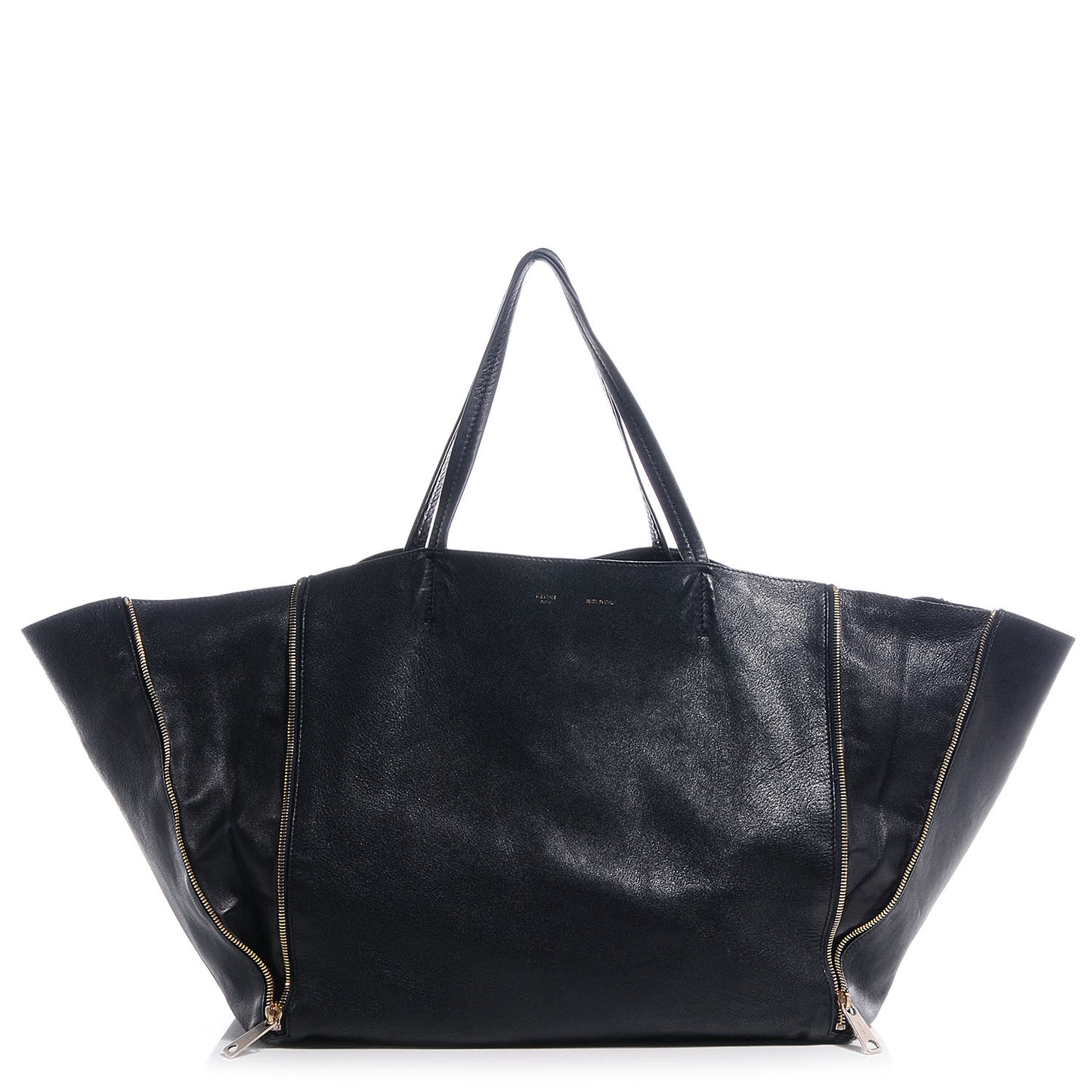 Leather Horizontal Zipper Gusset Cabas Black