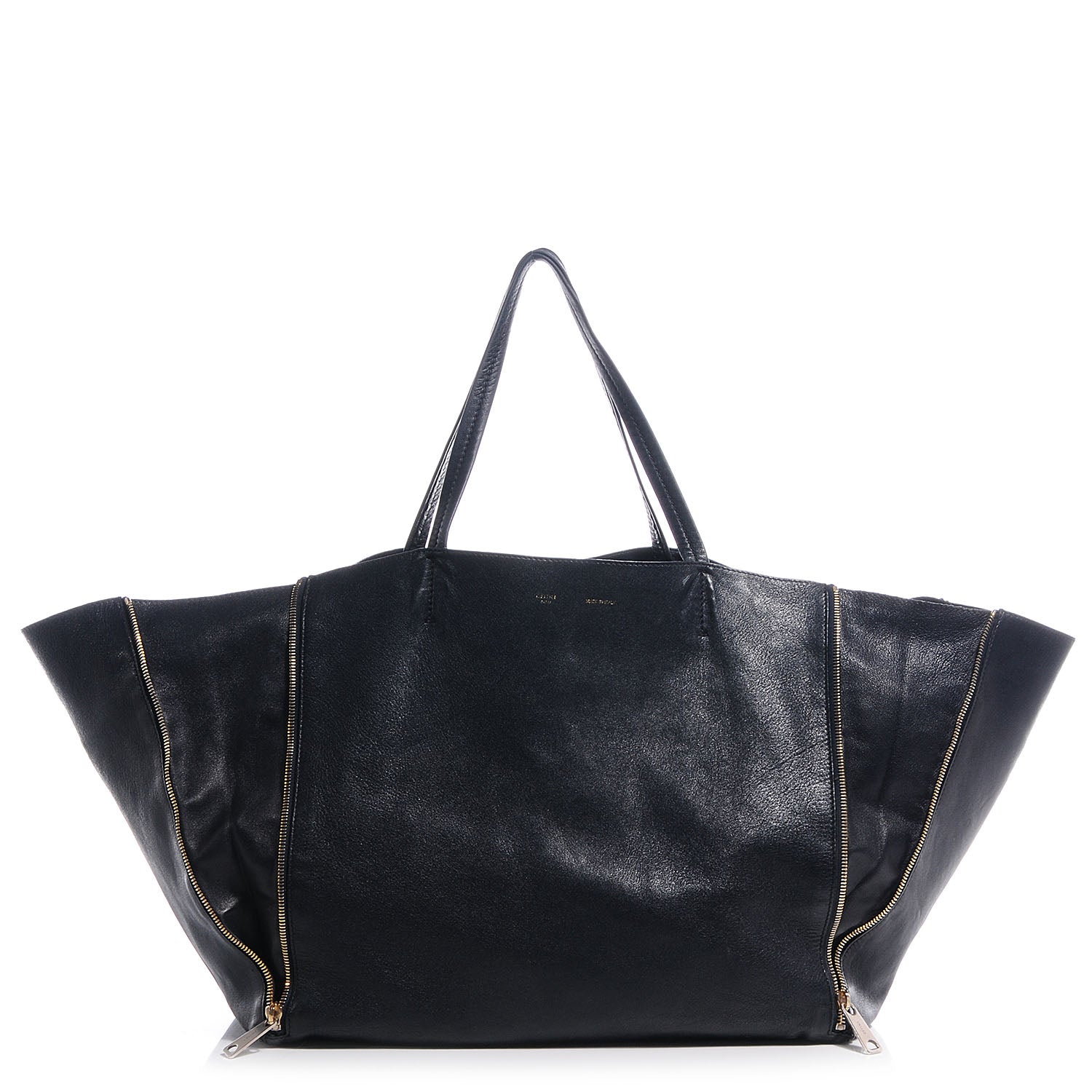 Celine Leather Horizontal Zipper Gusset Cabas Black 1 of 12