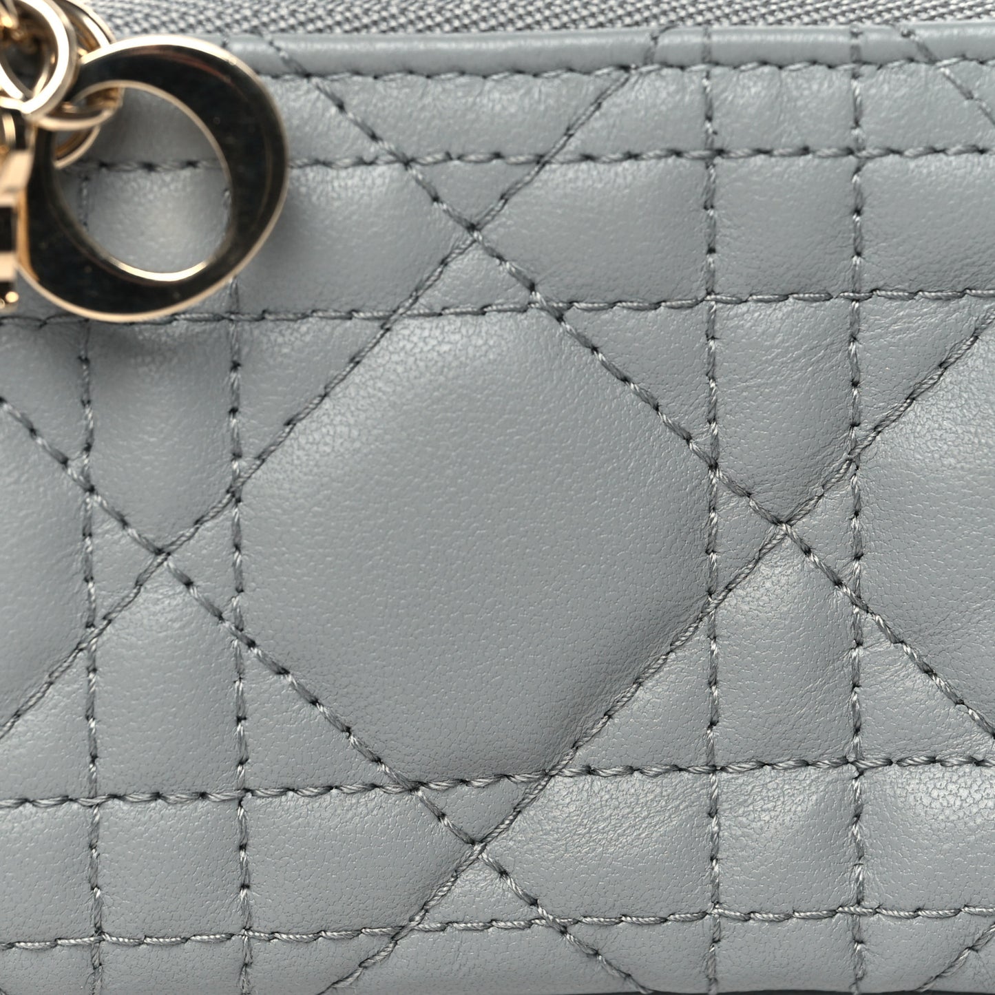 Lambskin Cannage Lady Dior Zipped Key Case Stone Grey