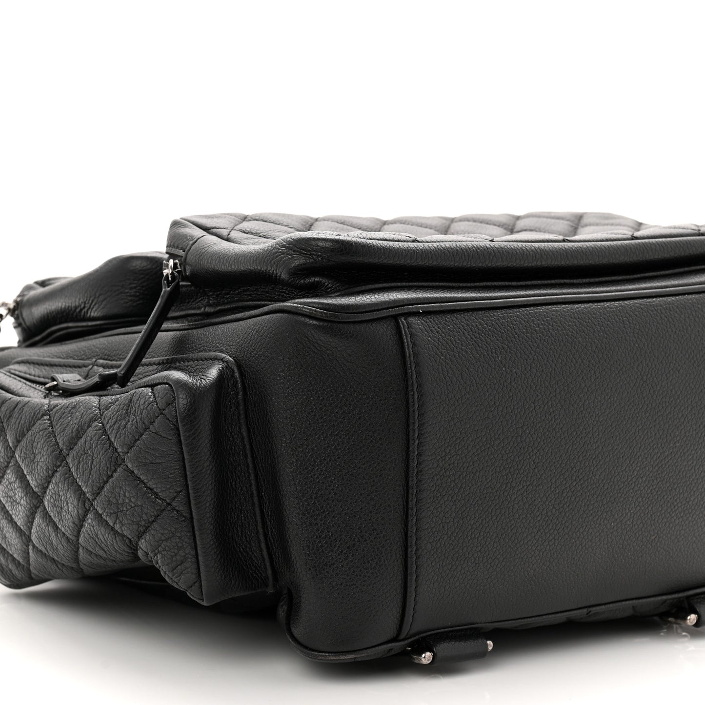 Grained Calfskin Quilted Large Casual Rock Backpack Black