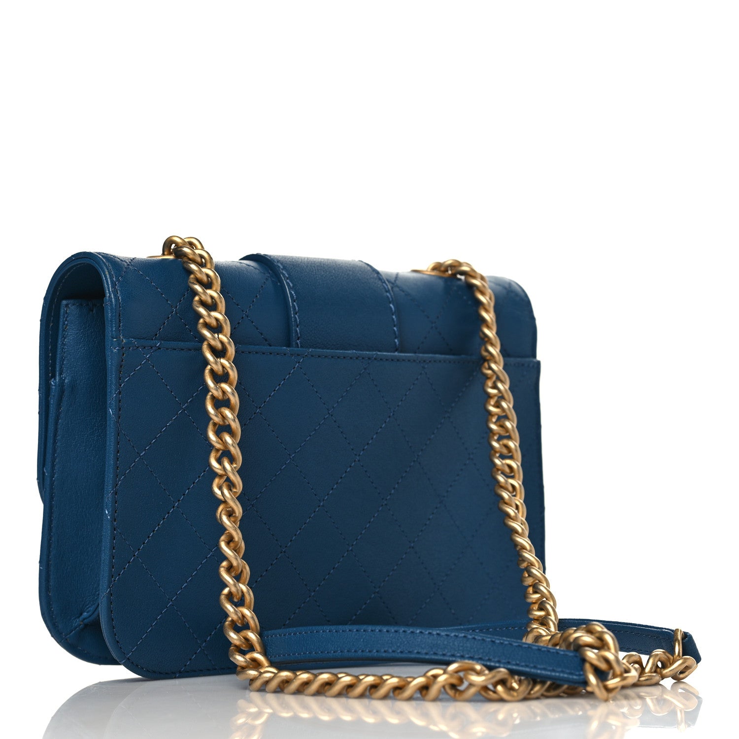 Chanel Sheepskin Stitched Chain Flap Bag Blue 3 of 9