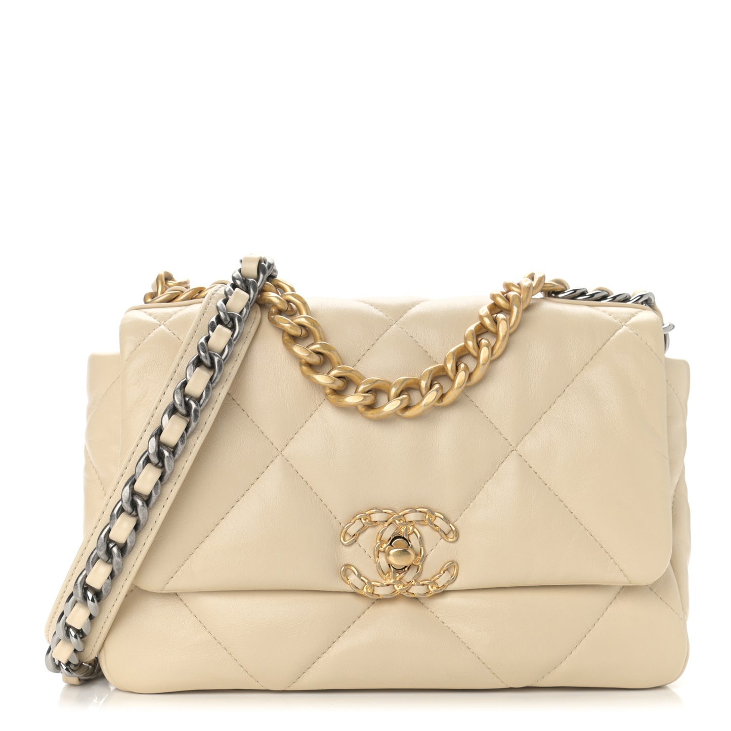 Lambskin Quilted Medium Chanel 19 Flap Light Beige