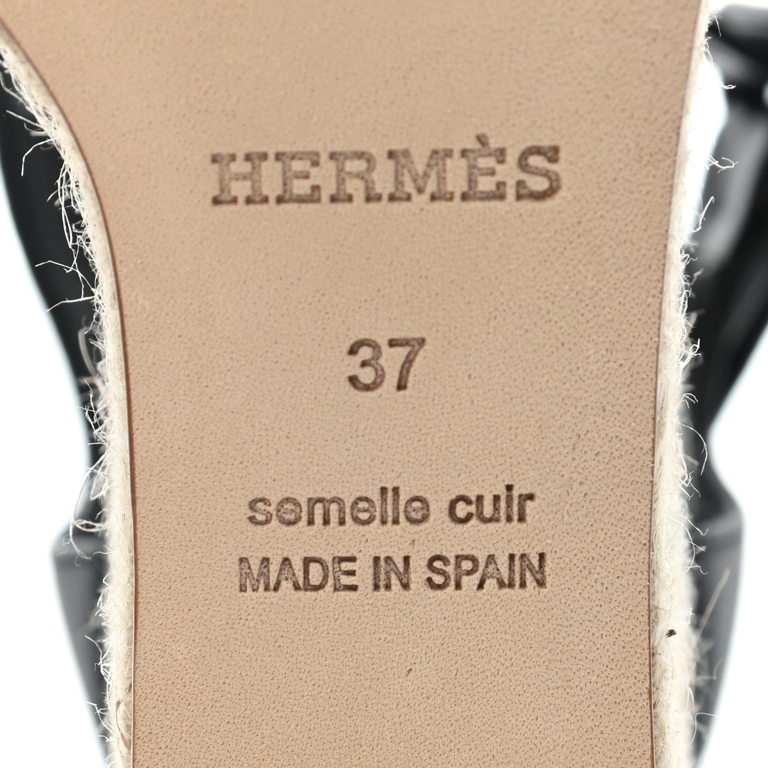 Hermes Calfskin Doll 60 Espadrille Wedge Sandals 37 Black 6 of 8