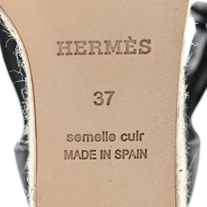 Hermes Calfskin Doll 60 Espadrille Wedge Sandals 37 Black 6 of 8