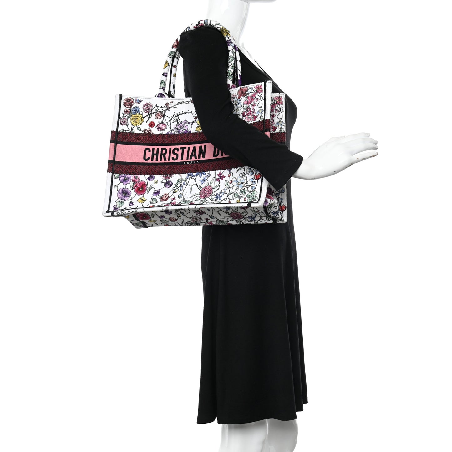 Canvas Embroidered Medium Florilegio Book Tote White Multicolor