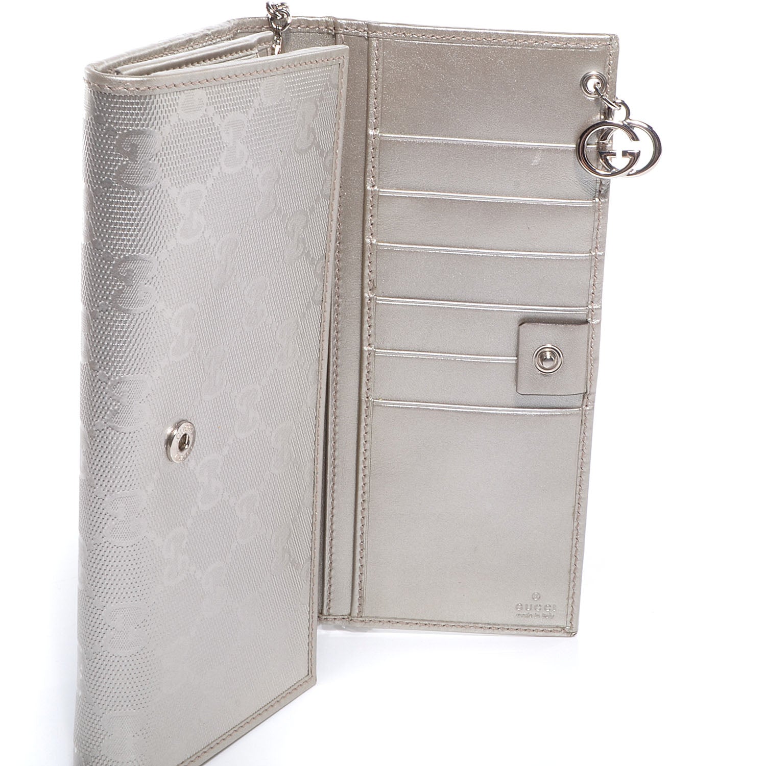 Gucci Imprime Monogram GG Pierce Chain Clutch Wallet Silver 8 of 9
