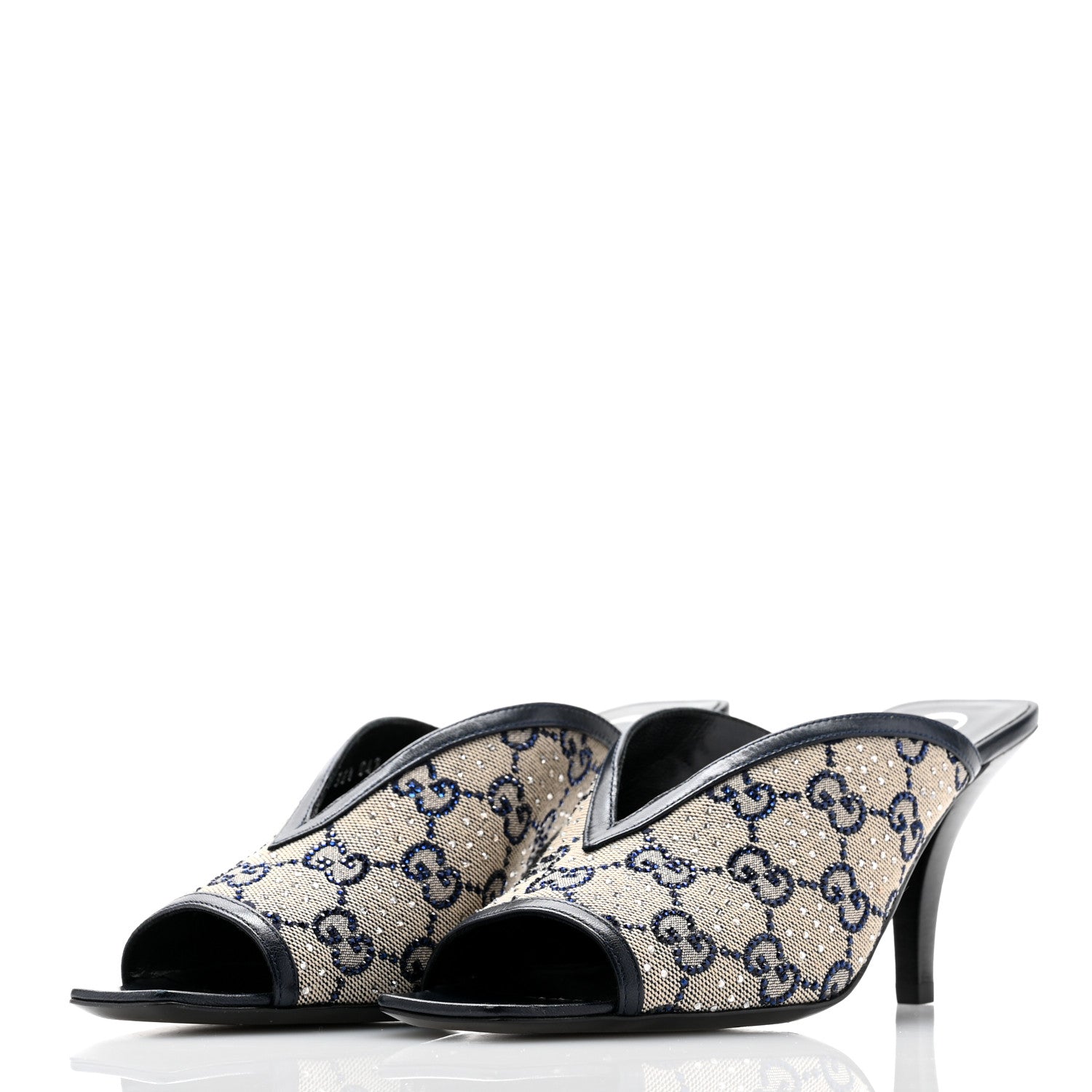 Gucci New Canvas Malaga Kid Crystal GG Monogram Square G 95mm Slide Sandals 36.5 Beige Blue 3 of 9